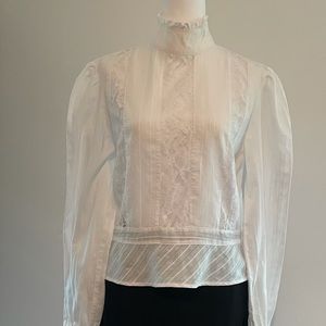 Vintage MODA International Blouse, Lace & Cotton, Sz L